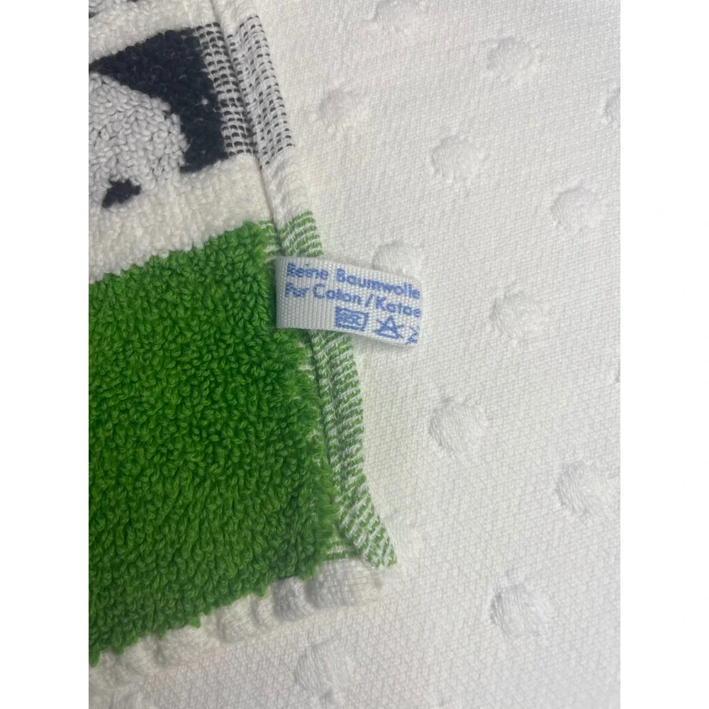 Vintage German Hand Towel 100% Cotton White Black Hearts Green‎ Border 31x15